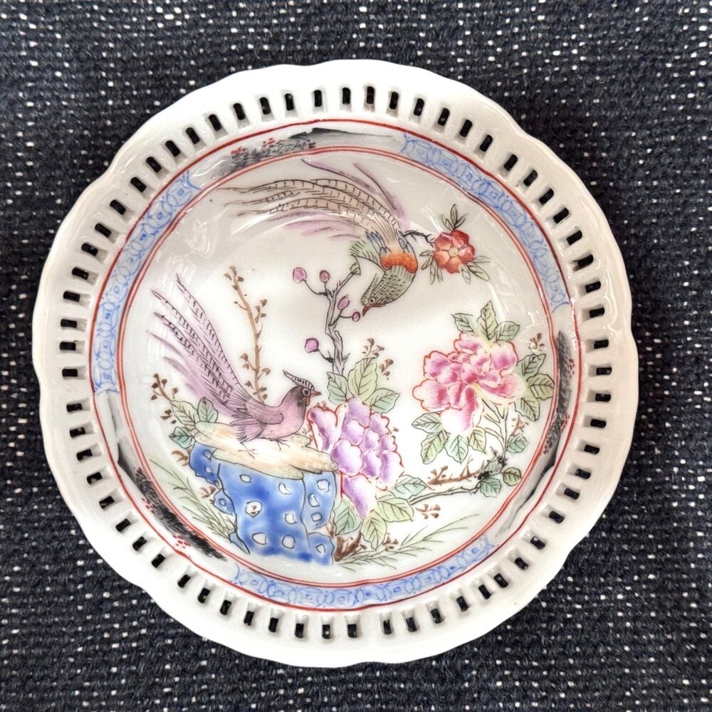 Famille Rose Style Pierced Porcelain Bowl, Decorated in Hong Kong, Circa 1966-80